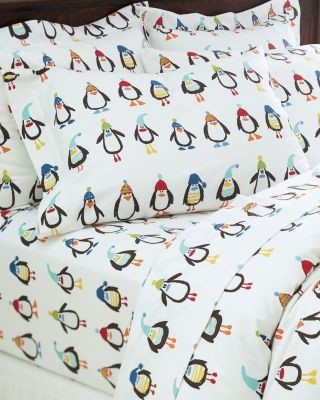 Garnet Hill Penguin Cotton Flannel Sheets - Double - White