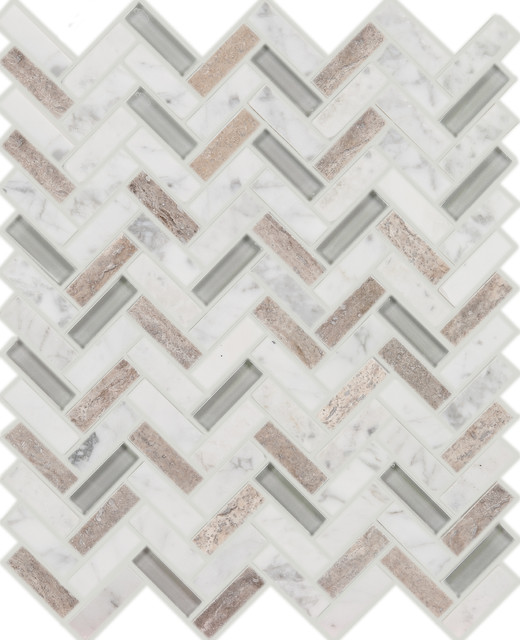 12"x12" Herringbone Imagination Mosaic, Set Of 4, Whitetail