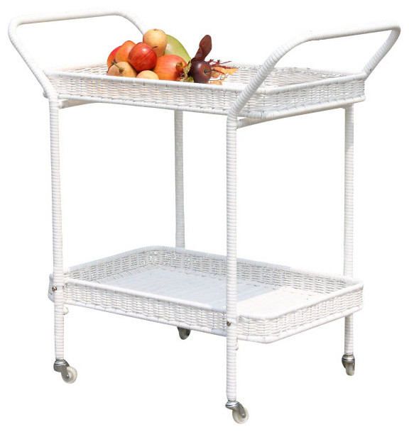 Outdoor White Wicker Patio Serving Cart