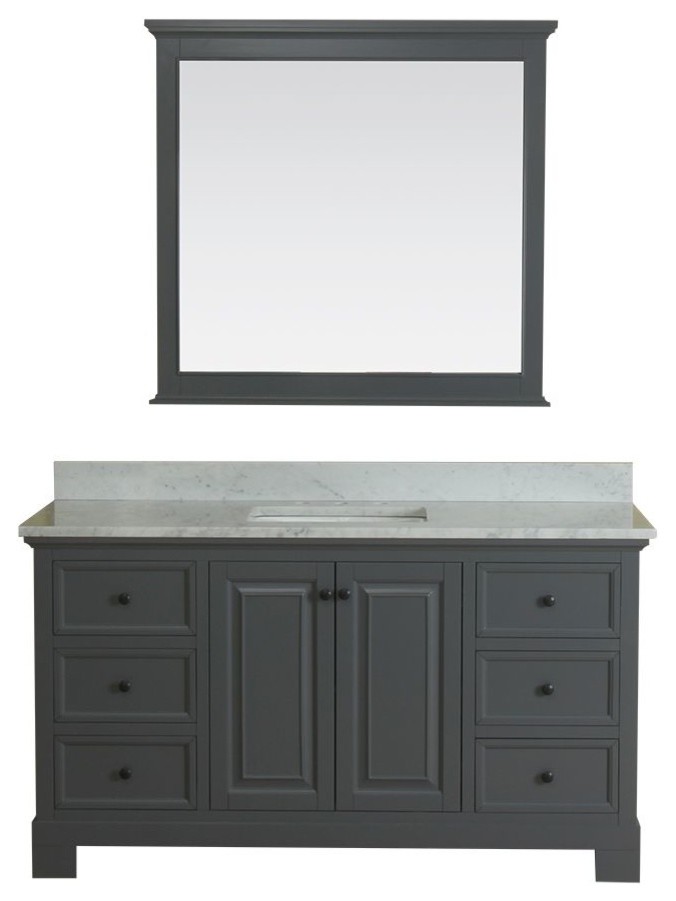 Harrisburg 60 in Single Bathroom Vanity in Gray with Mirror