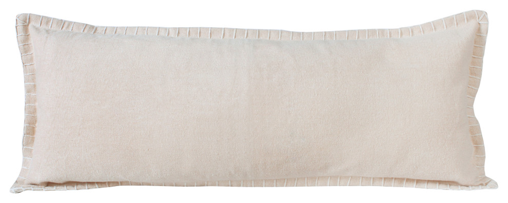 Ox Bay Handwoven Beige Solid Organic Cotton Pillow Cover, 14"x36"