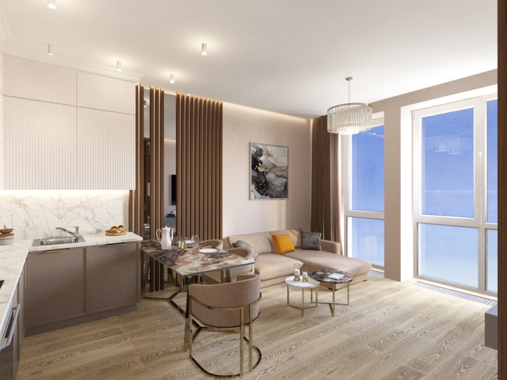 Квартира в современном стиле в ЖК "Хорошевский", гостиная-кухня