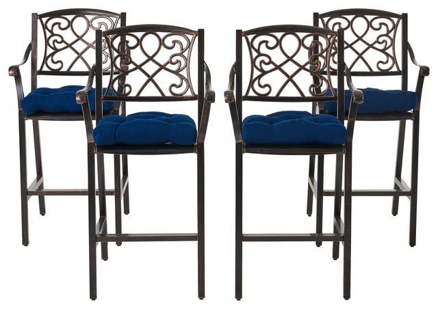 Deirdre Outdoor Barstool With Cushion Set Of 4 Mediterranean