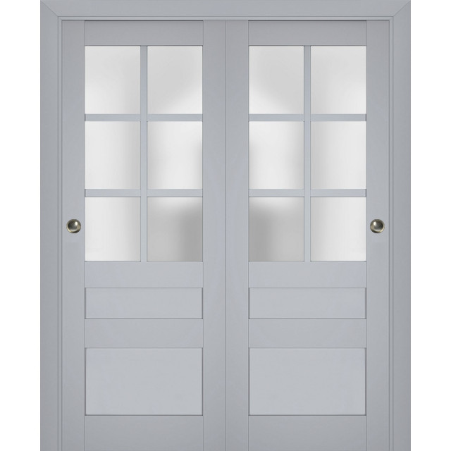 Sliding Bypass Doors, Veregio 7339 Grey & Frosted Glass, 64"x80" (2* 32x80) Transitional