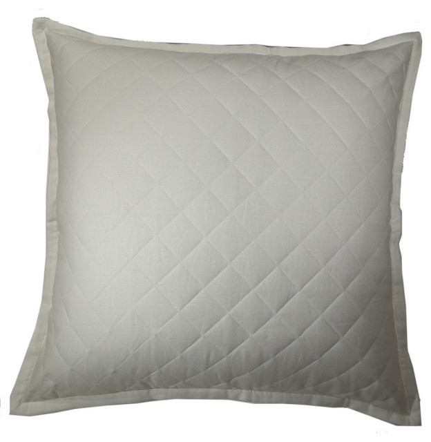 Linen Quilted Sham, Almost White, Euro