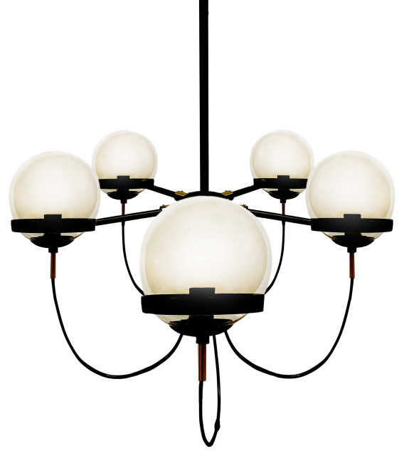 Colby Glass Globe Chandelier, Black With Cognac Glass