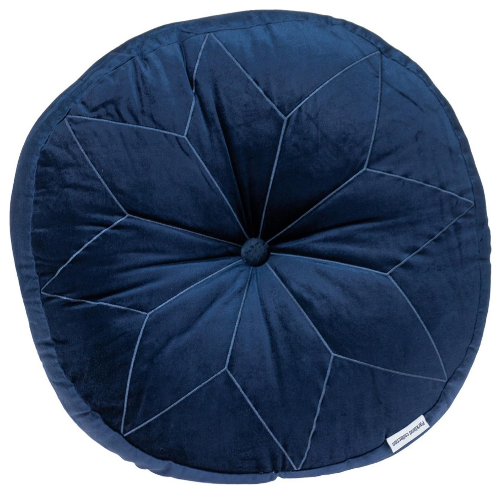 Round Tufted Navy Velvet Floor Pillow