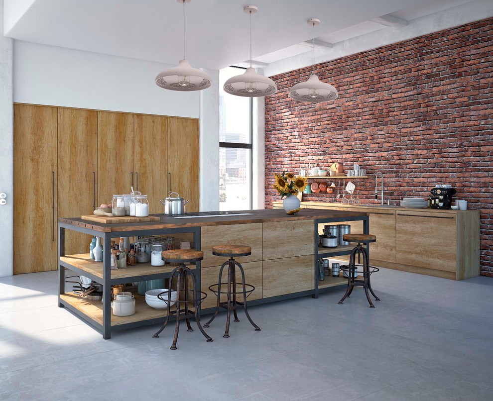 Просторная кухня в стиле лофт