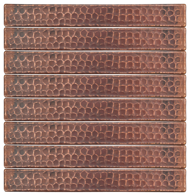 Hammered Copper Tile, 1"x8" Traditional Accent Trim And Border Tile