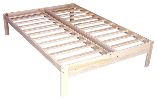 Full Size Unfinished Wood Platform Bed Frame With Wooden Slats