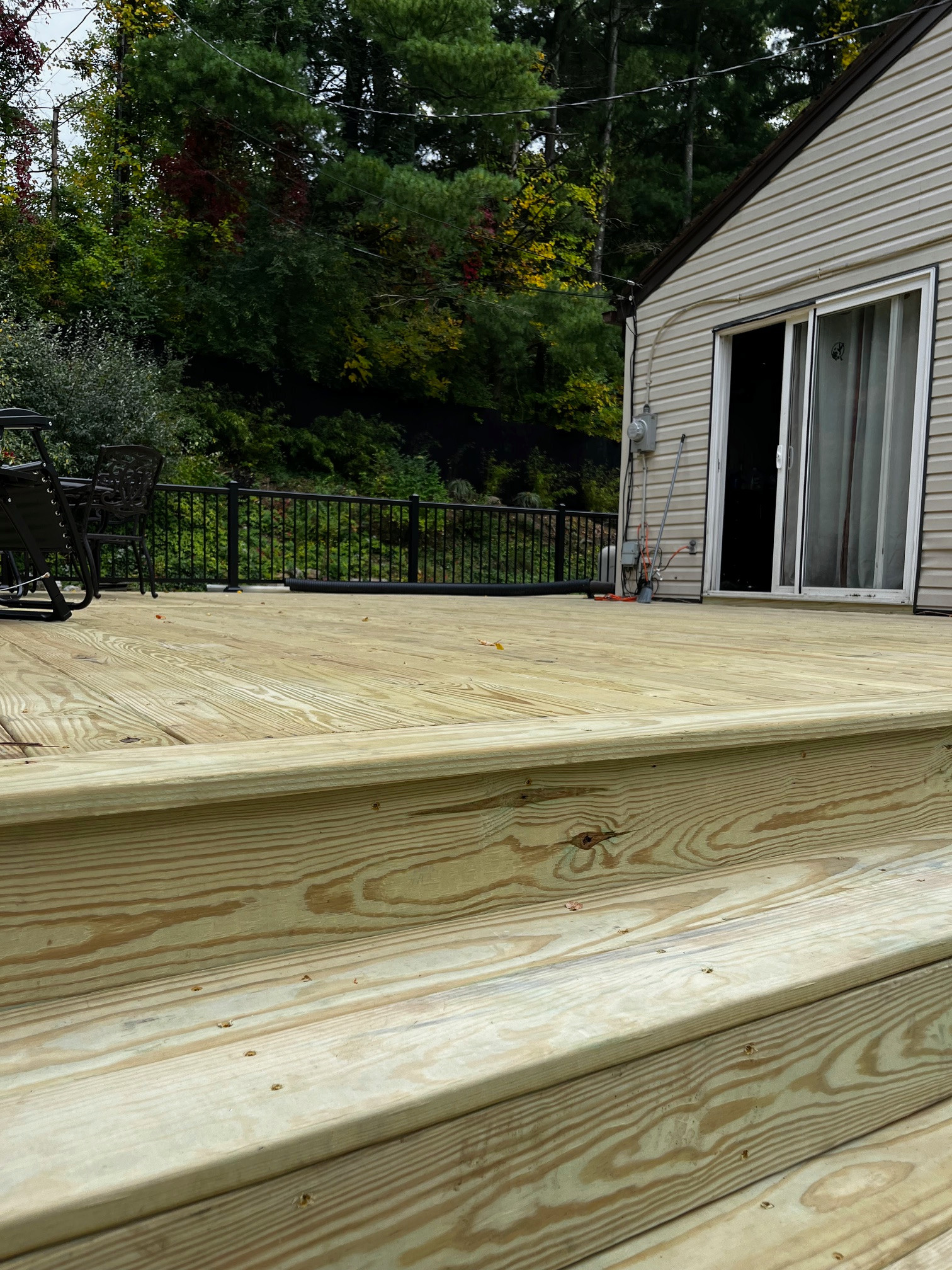 Large pressure treated wood deck
