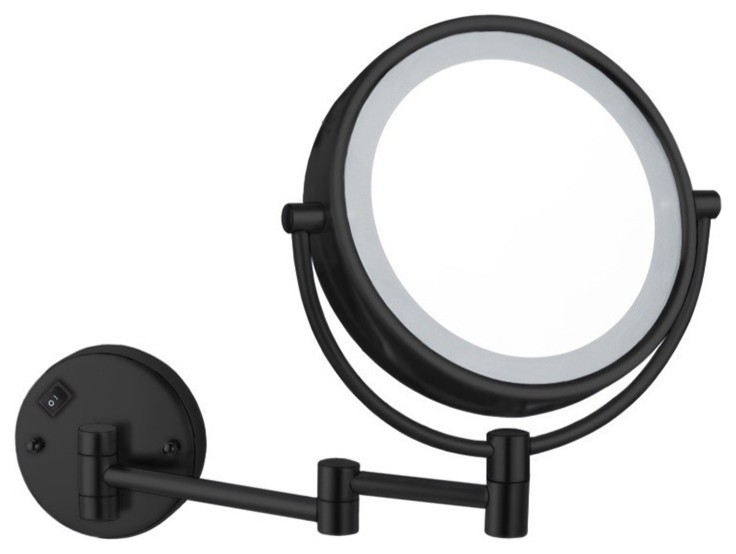 Double Face Round LED Magnifying Mirror, Hardwired Transitional