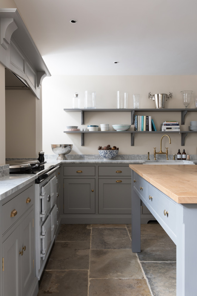 Mid-sized transitional kitchen in Oxfordshire.