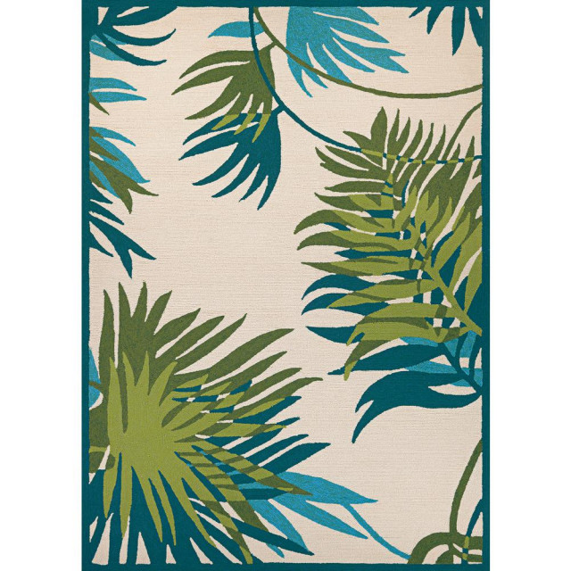Jungle Leaves Area Rug, Ivory/Forest Green, Runner, 2'6"x8'6" Tropical Outdoor Rugs by