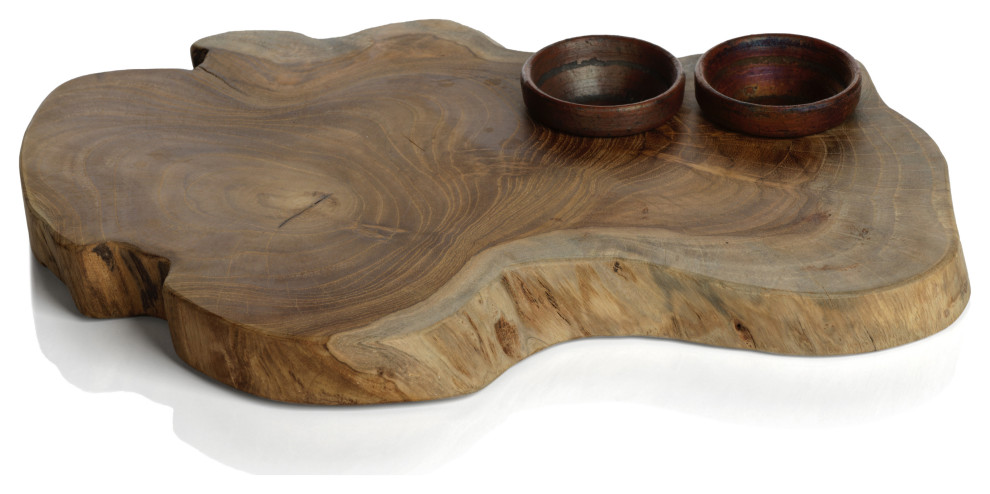 Banda Teak Root Serving Board with Condiment Bowls