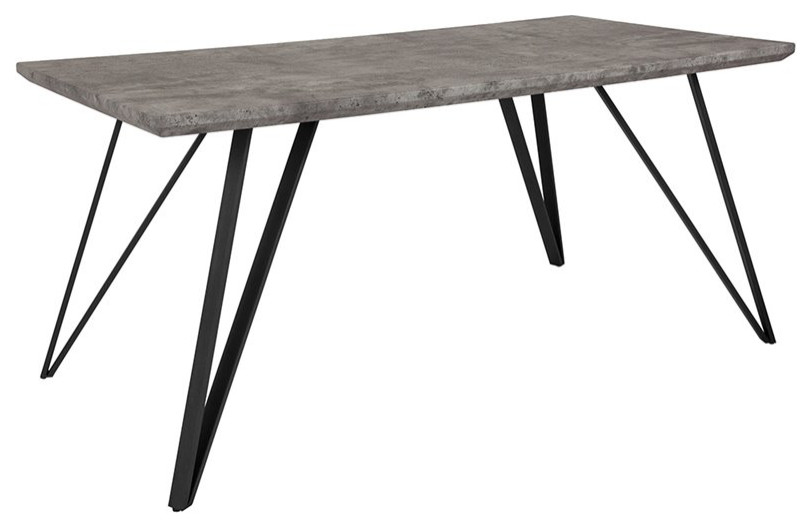 Flash Furniture Corinth 63" Dining Table in Faux Concrete and Black