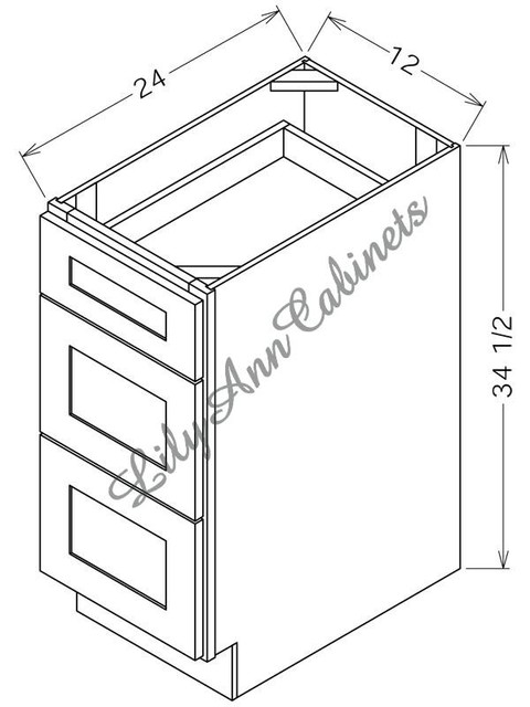 RTA Hickory Walnut Base Cabinets DB12-3 - Three Drawer Base Cabinet