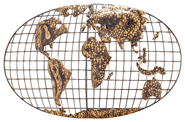 Trekker Iron World Map Wall Art - Contemporary - Metal Wall Art - by SEI