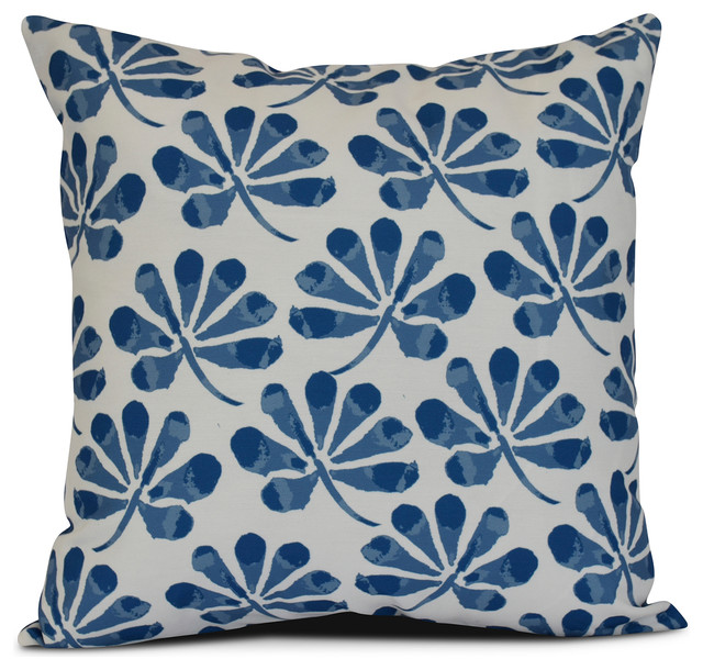 16x16", Floral Outdoor Pillow, Blue, 18"x18" Contemporary Outdoor