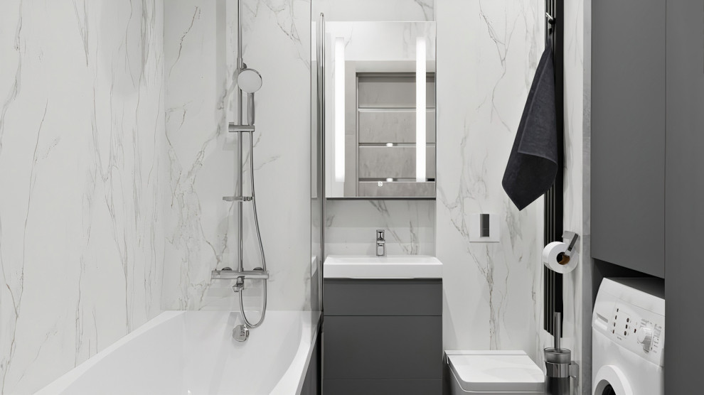 Монохромная ванная в минималистичном стиле