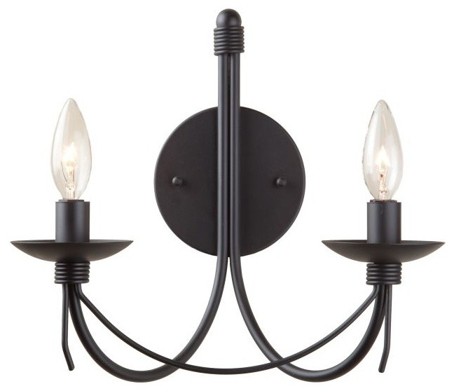 Wrought Iron 2-Light Ebony Black Wall Bracket