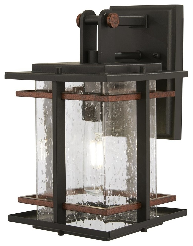 San Marcos 1-Light Outdoor Wall Mount, Black and Antique Copper Accents