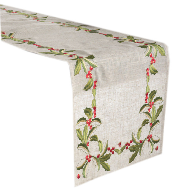 Embroidered Holly Design Table Runner - Contemporary - Table Runners ...