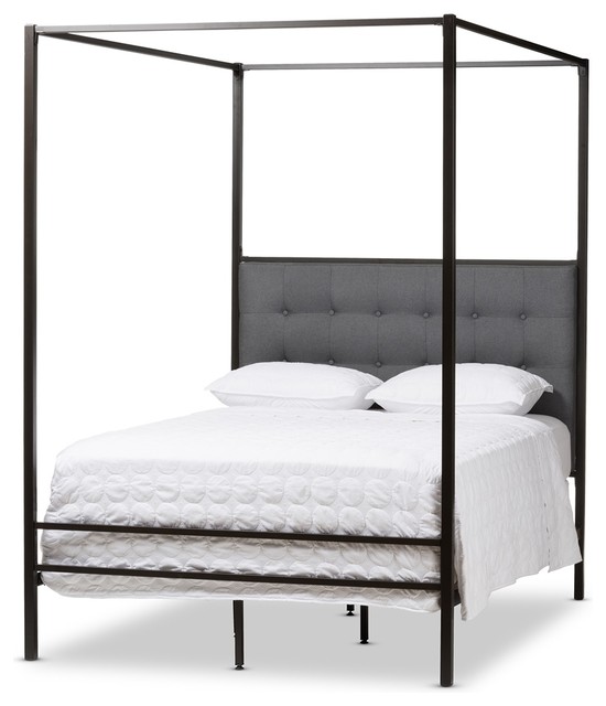 Modern Dark Bronze Metal Gray Fabric Canopy Queen Bed Contemporary Modern Dark Bronze Metal Gray Fabric Canopy Queen Bed Contemporary Beds By Imtinanz Llc