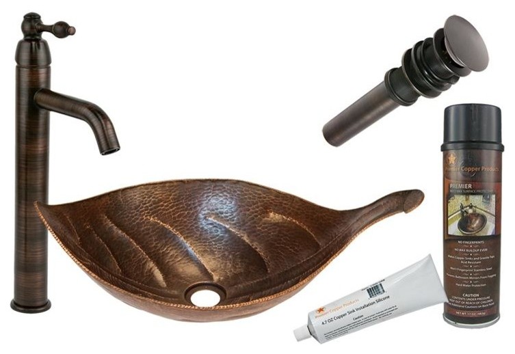 Leaf Vessel Hammered Copper Sink With Orb Single Vessel Faucet