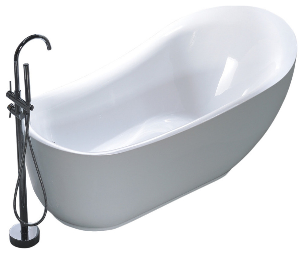 Freestanding bathtub, polished chrome round overflow and pop-up drain, VA6512-L