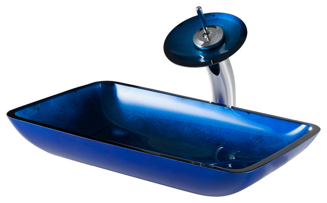 Kraus C Gvr 204 Re 10ch Irruption Blue Rectangular Glass Vessel Sink And Waterfa