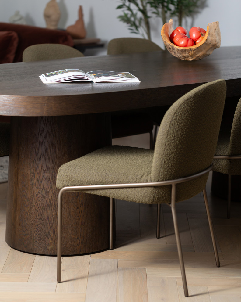 modern dining area design wood table olive green chair