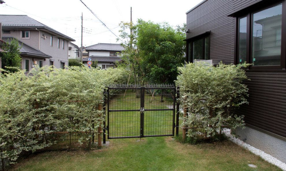 Ispirazione per un ampio giardino minimalista esposto in pieno sole nel cortile laterale in estate con recinzione in metallo