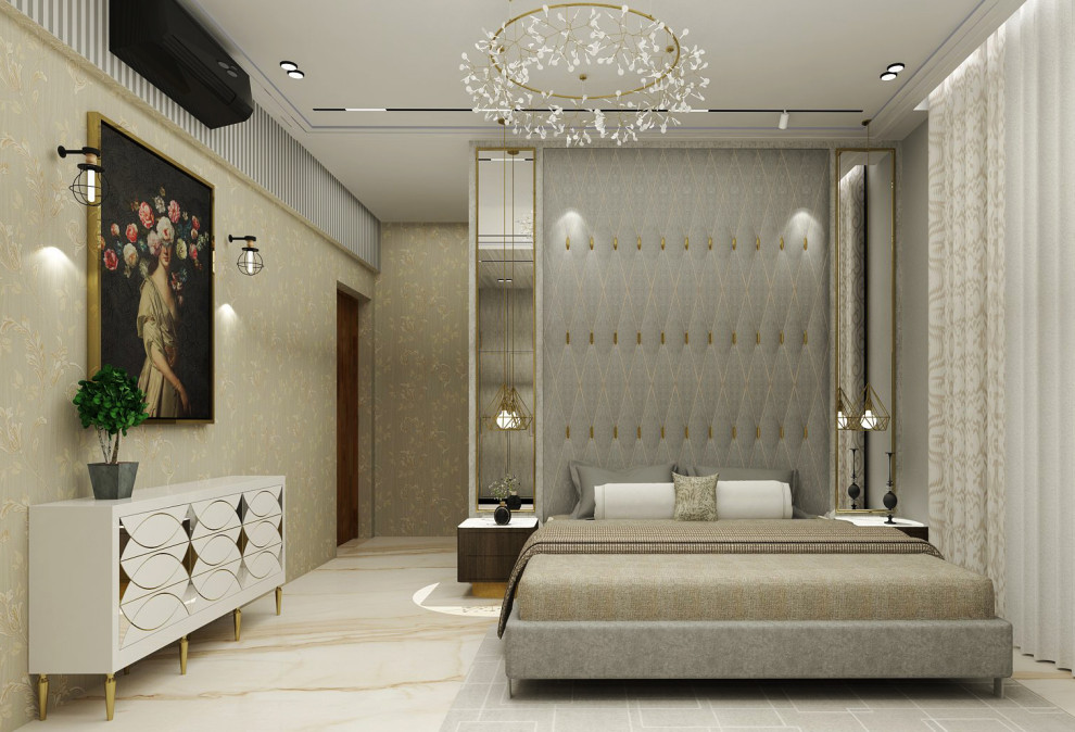 This is an example of a contemporary bedroom in Bengaluru.