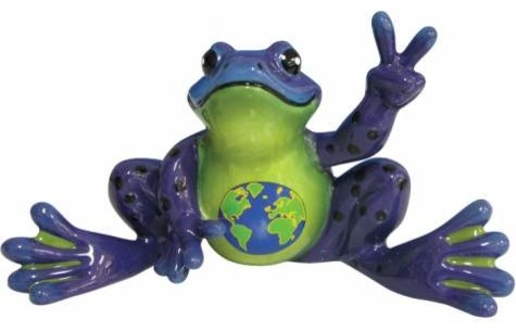 3 Inch Purple and Green Frog Figurine with Peace Sign Hand Jester