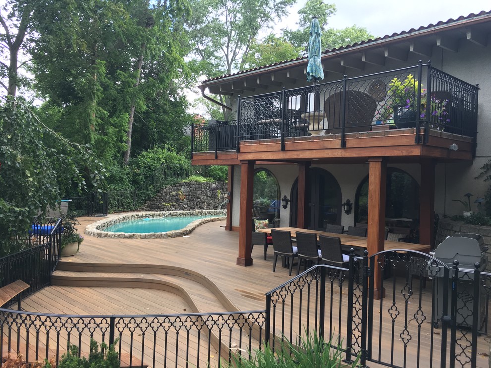 Deck - two-story and backyard wood deck idea with no cover