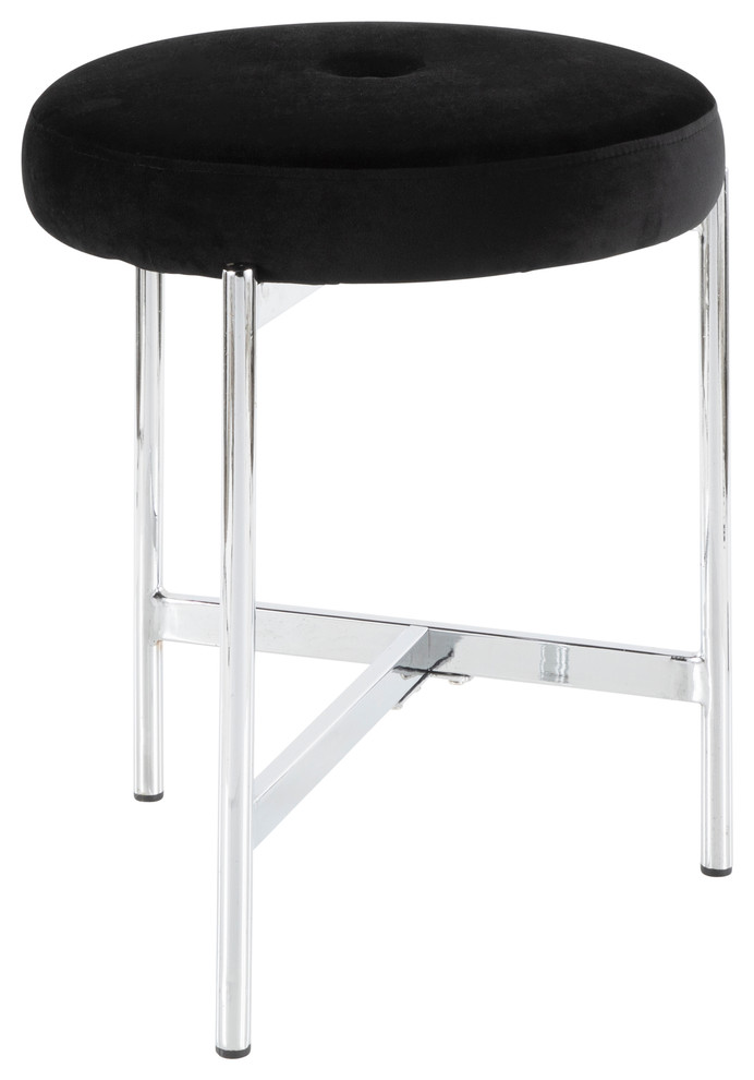 LumiSource Chloe Vanity Stool, Chrome and Black Velvet Contemporary