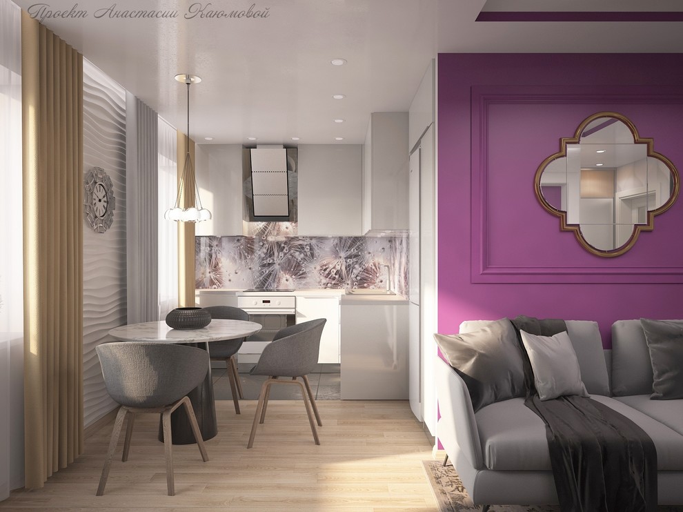 Переделка "хрущевки", просторная кухня-гостиная, объединенная с прихожей