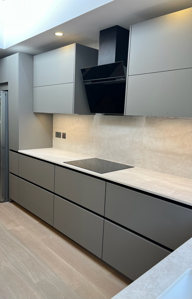 Easy Touch Taupe Modern Handleless Kitchen fitted in Solihull