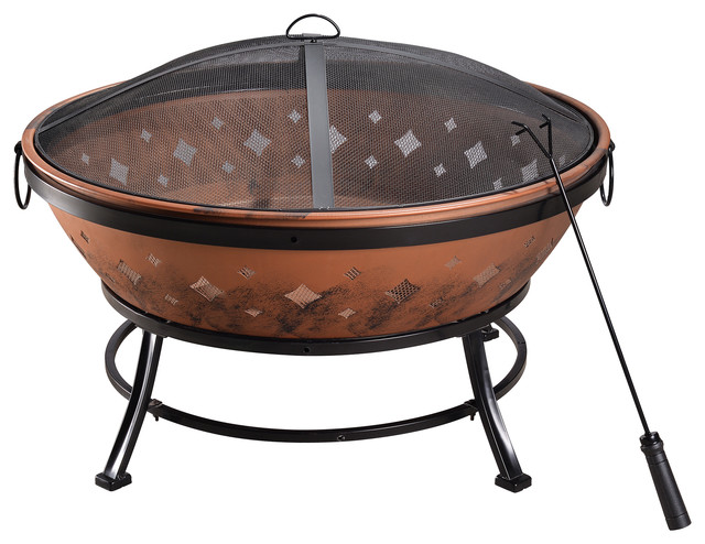 Peaktop Outdoor Round Steel Wood Burning Fire Pit 35 Peaktop Outdoor Round Steel Wood Burning Fire Pit 35 Transitional Pits By Teamson