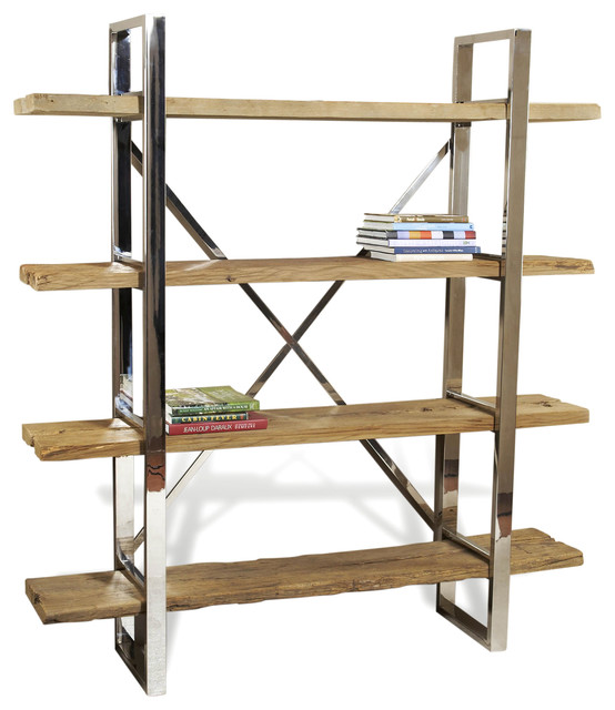 Hatcher Modern Rustic Reclaimed Wood Polished Silver Bookshelf ...