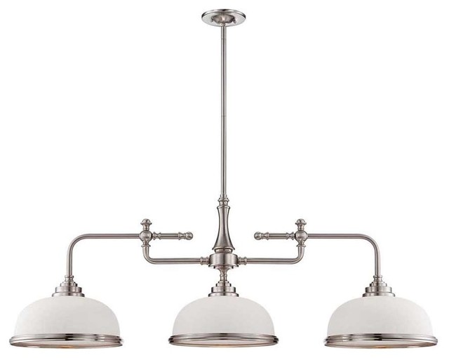 Sutton Place 3-Light Trestle, Satin Nickel and White