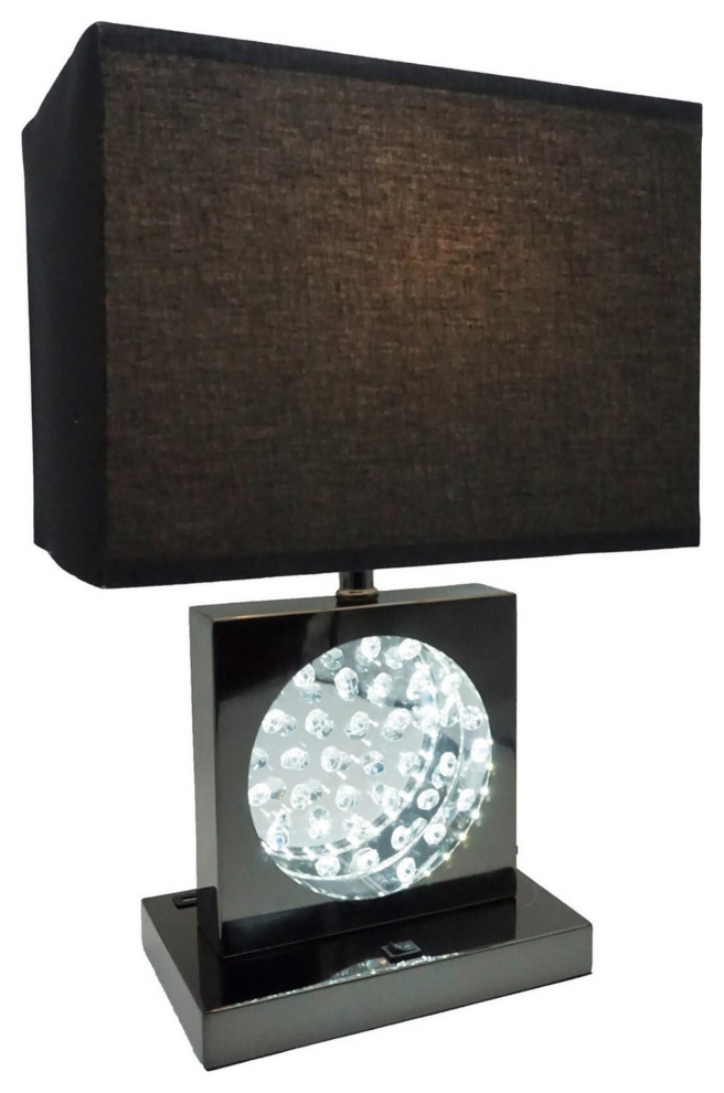 Rohi 22" Table Lamp, Black Fabric Shade, Nickel Base, LED Accents