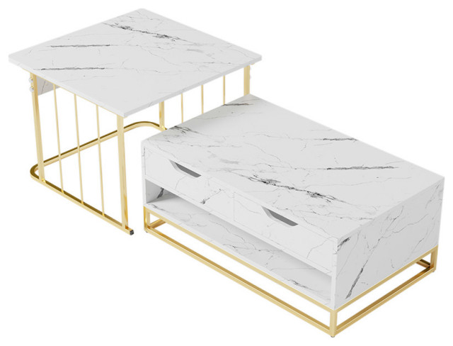 Modern Wood Nesting Coffee Table Set of 2 With Drawers and Shelves ...