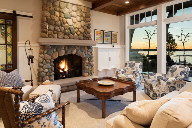 Beach Style Living Room maritimt-dagligstue