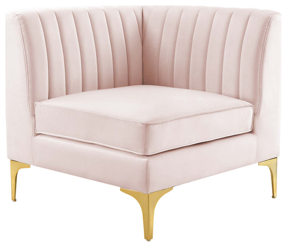 Triumph Channel Tufted Performance Velvet Sectional Sofa Corner Chair, Pink