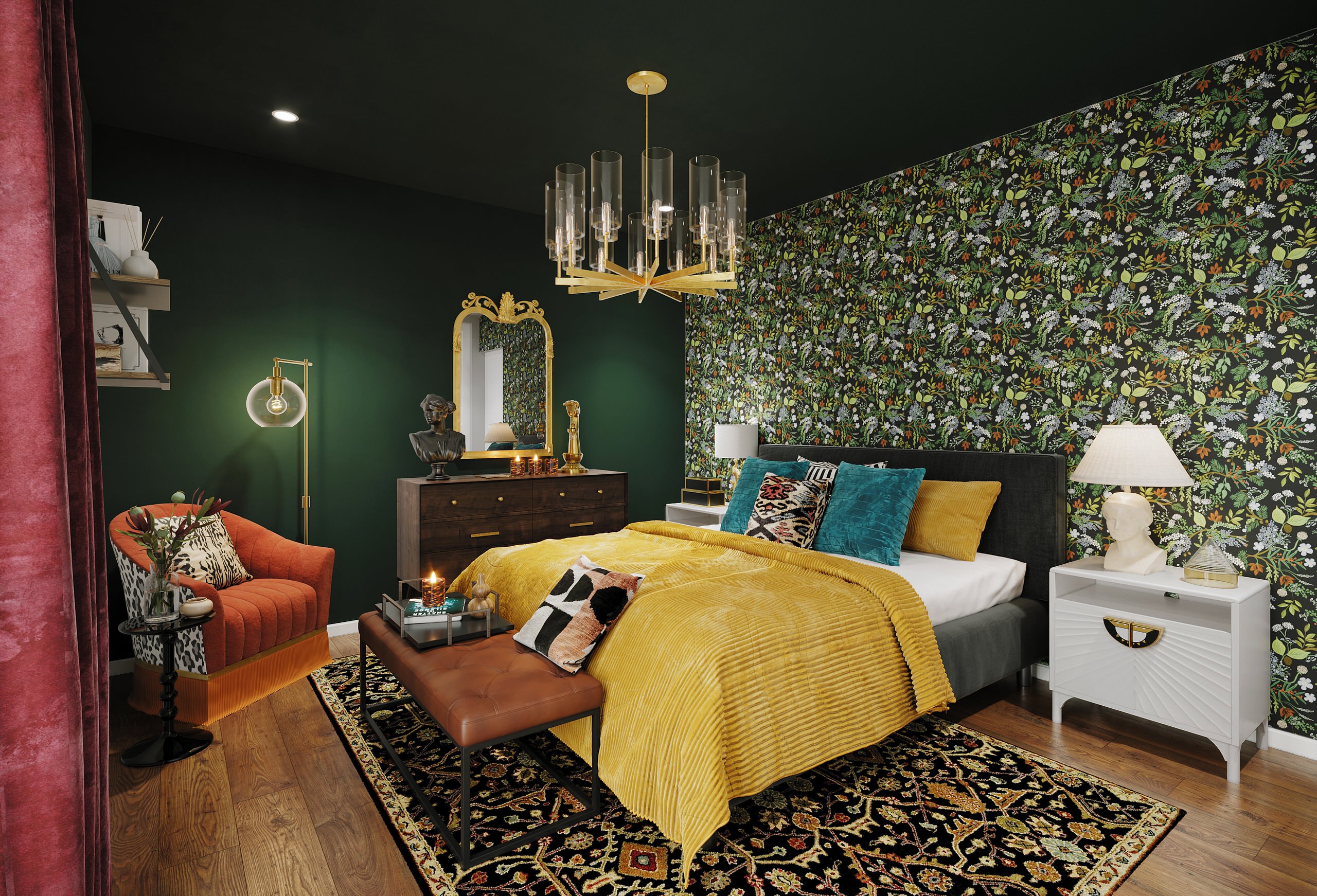 Moody Emerald Eclectc Bedroom