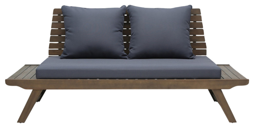 Kailee Outdoor Wooden Loveseat With Cushions Transitional Outdoor