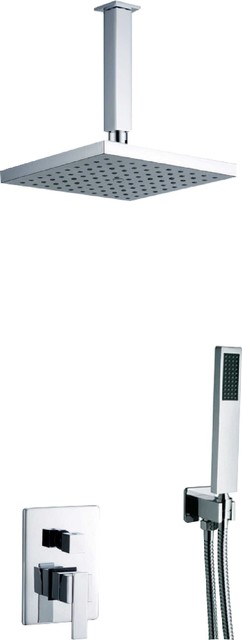 Square Chrome-Plated Overhead Shower Head With Mixer Tap and Hand Shower