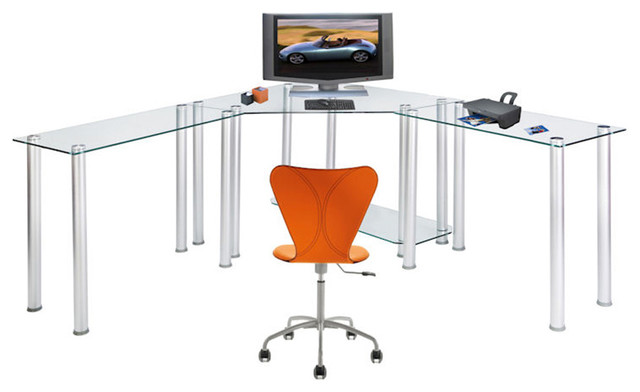 Tempered Glass Corner Computer Desk With No Shelves And Dual Tempered Glass Corner Computer Desk With No Shelves And Dual Extension Tabless Contemporary Desks